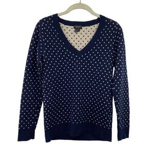 Club Monaco Merino Wool Sweater Polka Dot Fitted Italian Yarn Navy Blue White S
